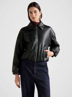 Forever New Mattie Cropped Faux Leather Bomber Jacket, Black, Black