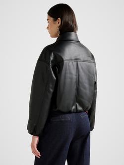 Forever New Mattie Cropped Faux Leather Bomber Jacket, Black - view 2, Black