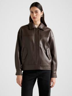 Forever New Maxine Faux Leather Bomber Jacket, Cocoa, Cocoa