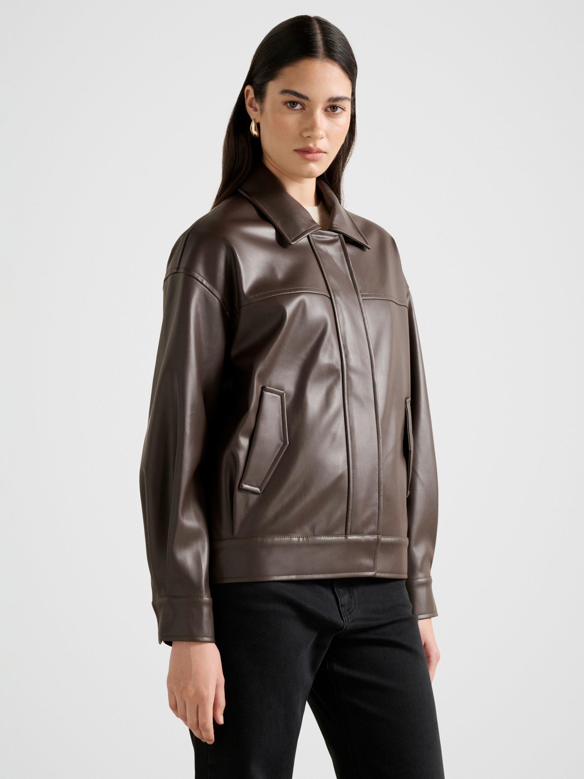 Product image 3 of 5, which shows Forever New Maxine Faux Leather Bomber Jacket, Cocoa, 4