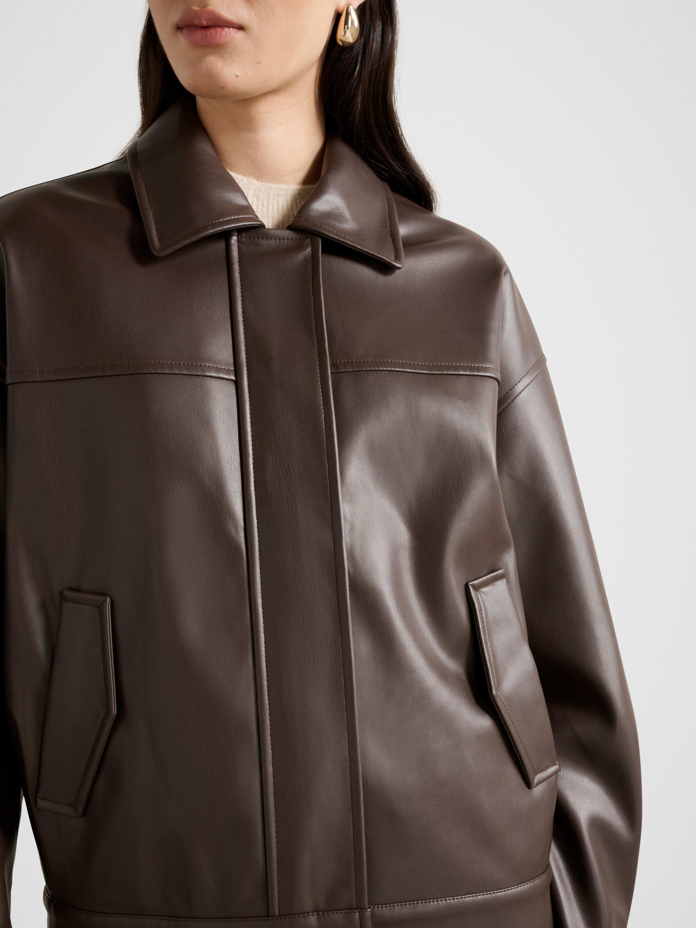 Product image 4 of 5, which shows Forever New Maxine Faux Leather Bomber Jacket, Cocoa, 4