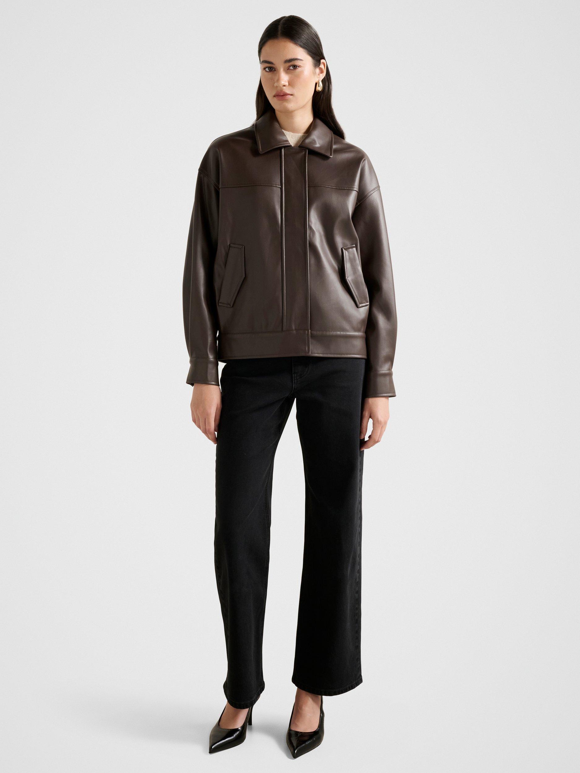 Product image 5 of 5, which shows Forever New Maxine Faux Leather Bomber Jacket, Cocoa, 4