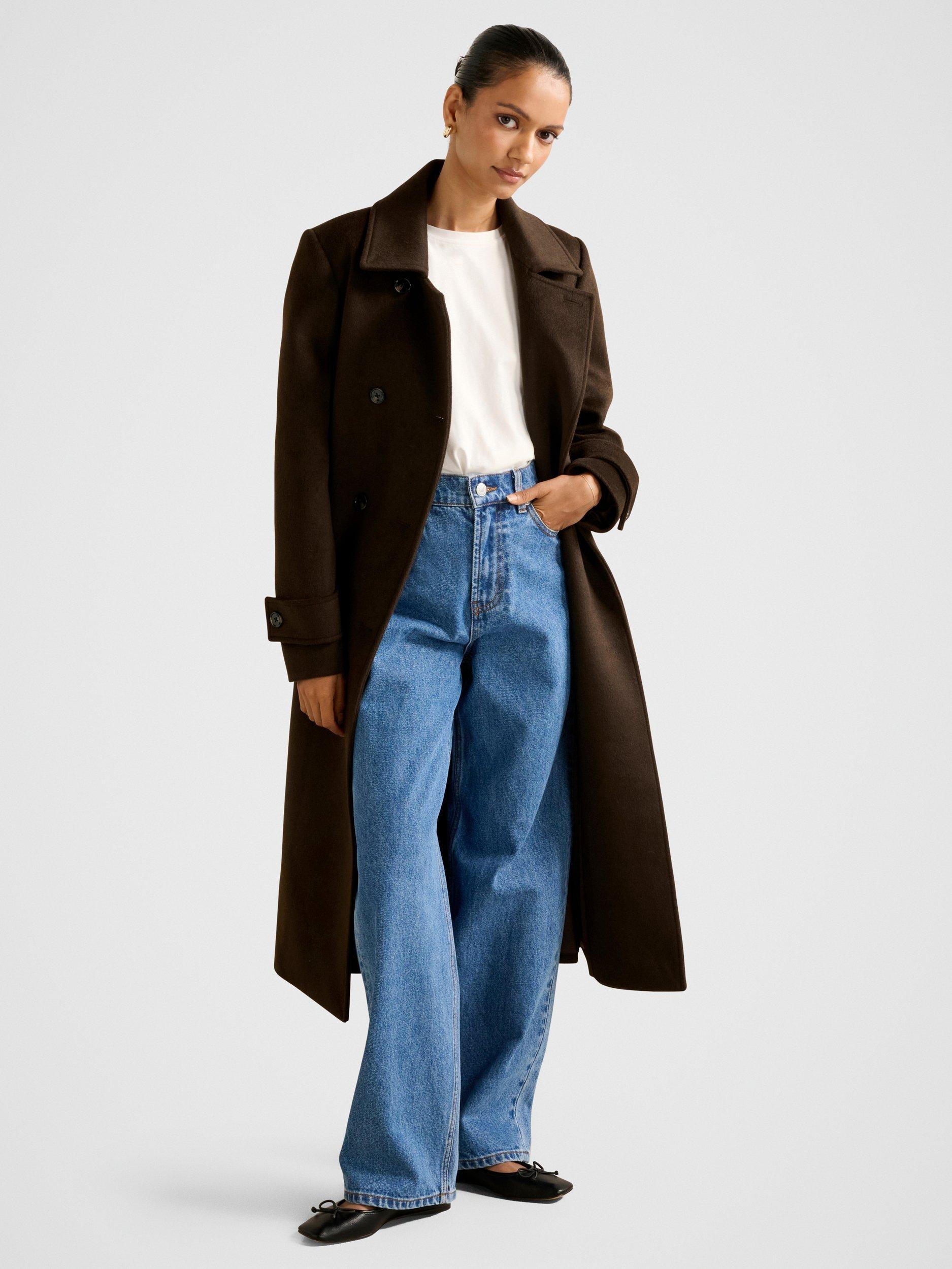 Product image 3 of 5, which shows Forever New Petite Sophie Petite Double Breasted Coat, Chocolate, 4