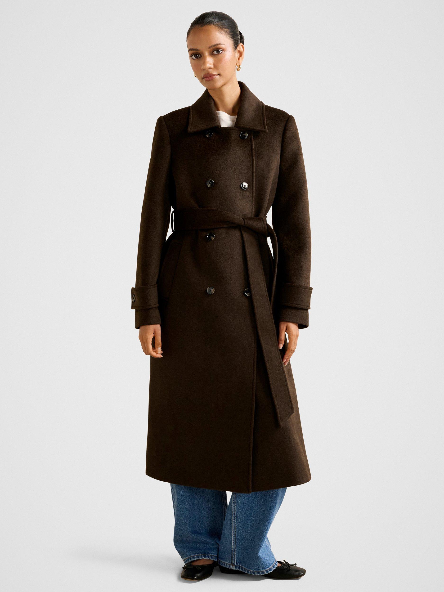 Product image 5 of 5, which shows Forever New Petite Sophie Petite Double Breasted Coat, Chocolate, 4