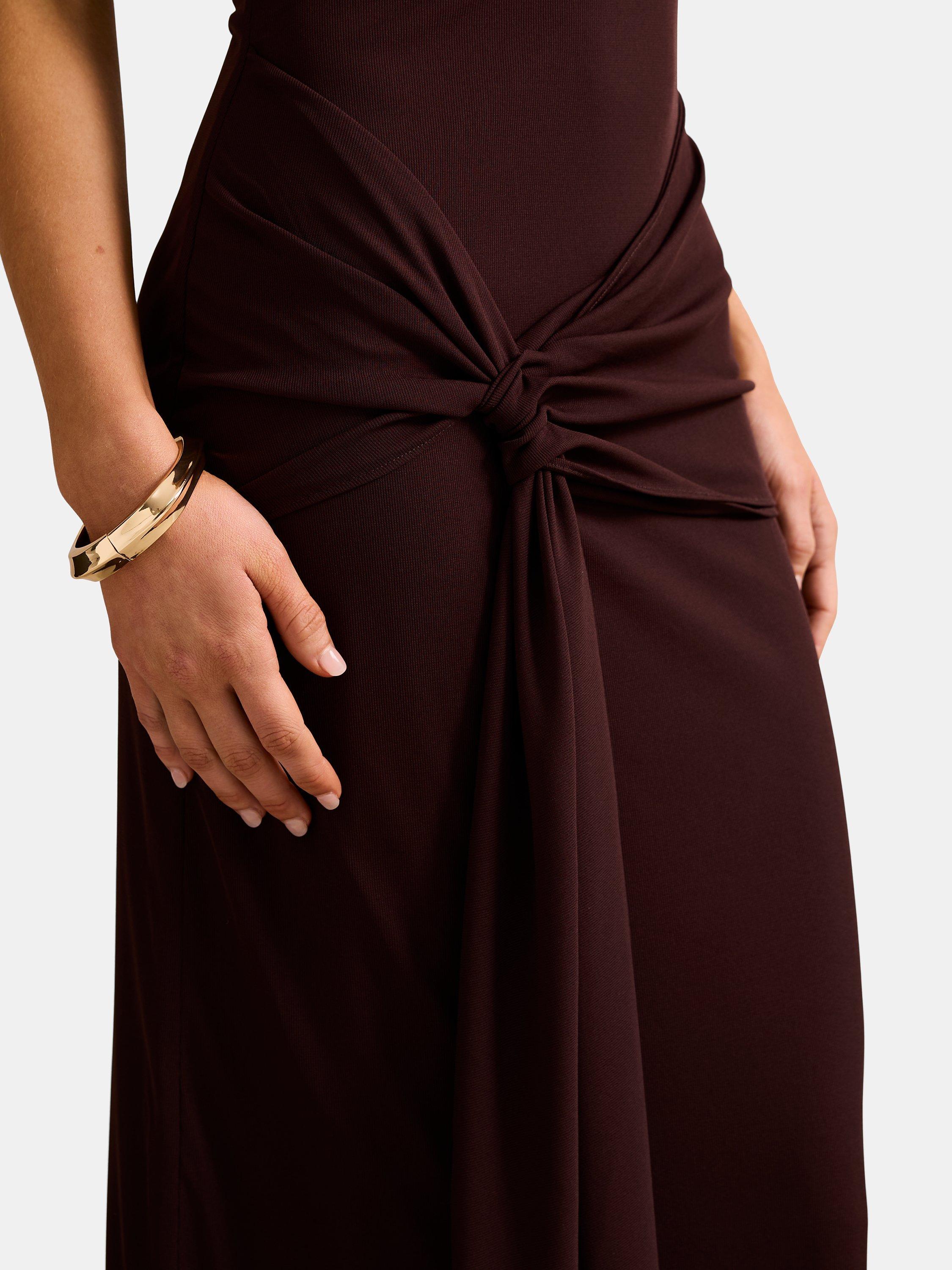 Product image 4 of 5, which shows Forever New Abby Halterneck Mesh Maxi Dress, Chocolate, 4