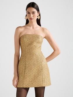 Forever New Charlie Tweed Strapless Mini Dress, Gold, Gold