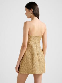 Forever New Charlie Tweed Strapless Mini Dress, Gold - view 2, Gold