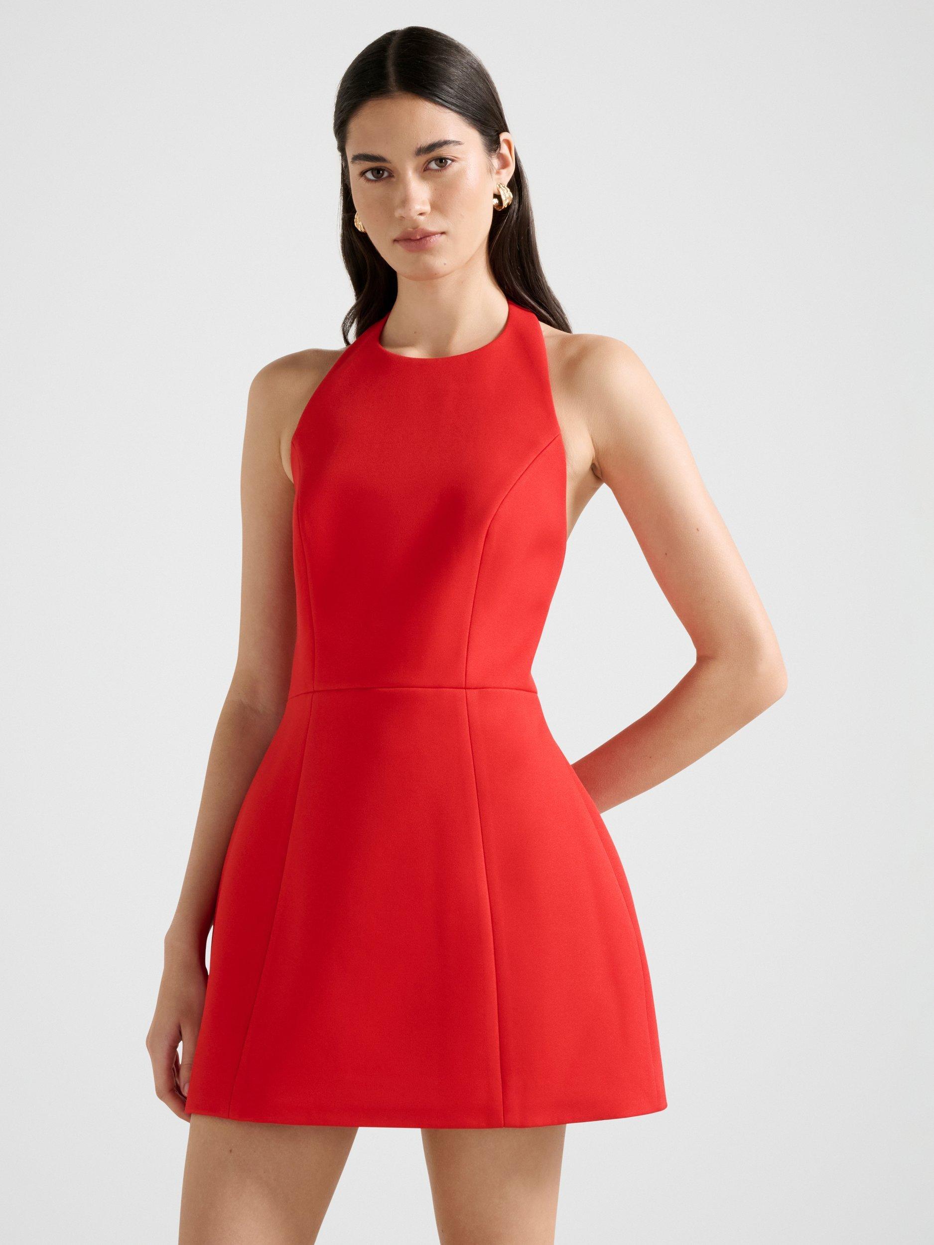 Product image 3 of 5, which shows Forever New Cody Halterneck Mini Dress, Red Rose, 4