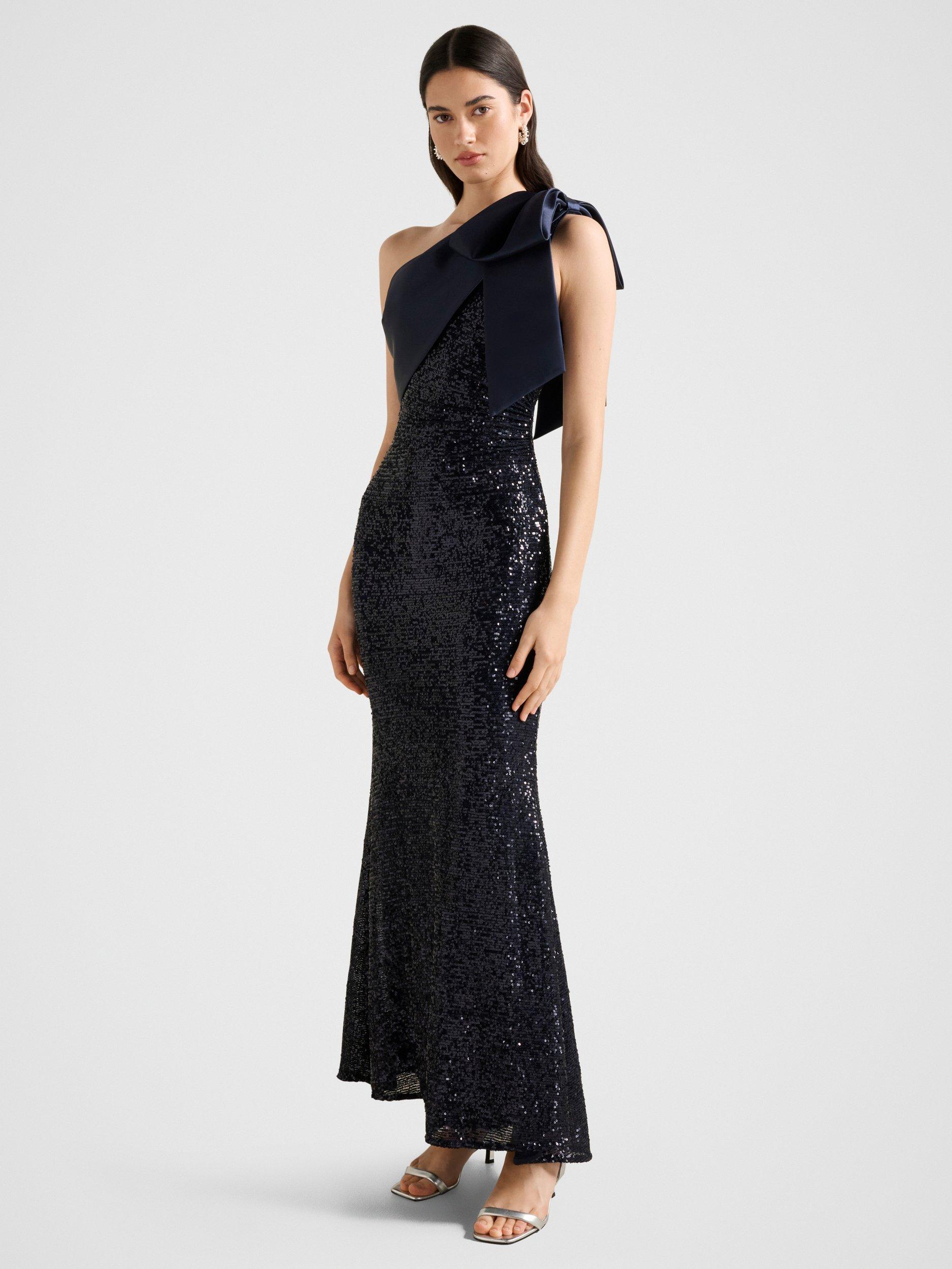 Product image 3 of 4, which shows Forever New Delta Sequin Bow Maxi Dress, Navy, 4