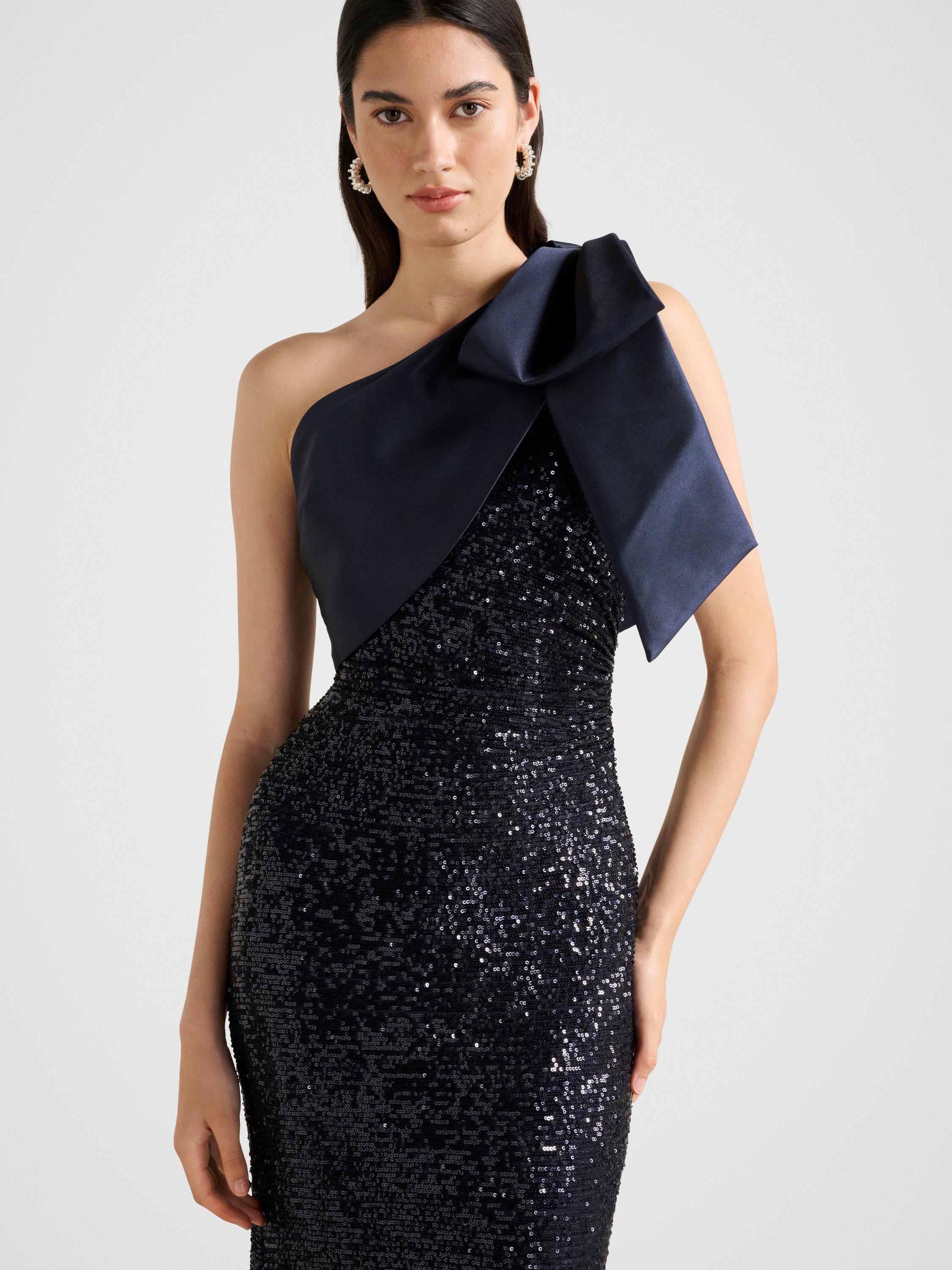 Product image 4 of 4, which shows Forever New Delta Sequin Bow Maxi Dress, Navy, 4
