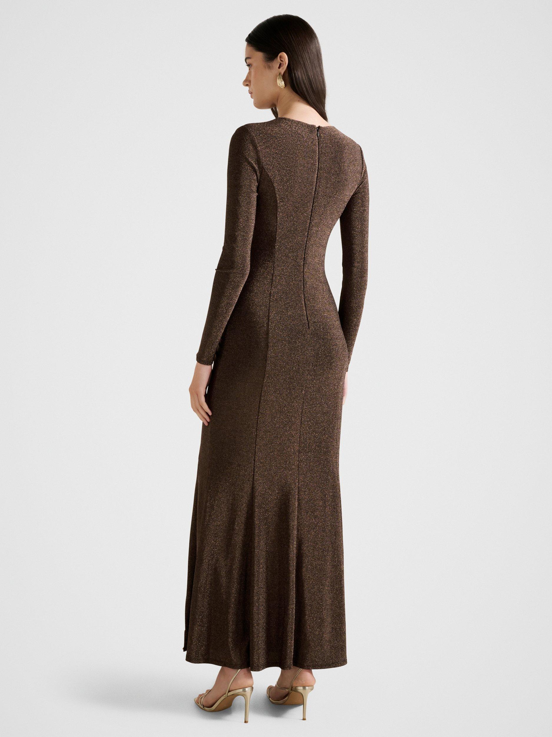 Product image 2 of 4, which shows Forever New Farrah Glitter Draped Maxi Dress, Dark Bronze, 4