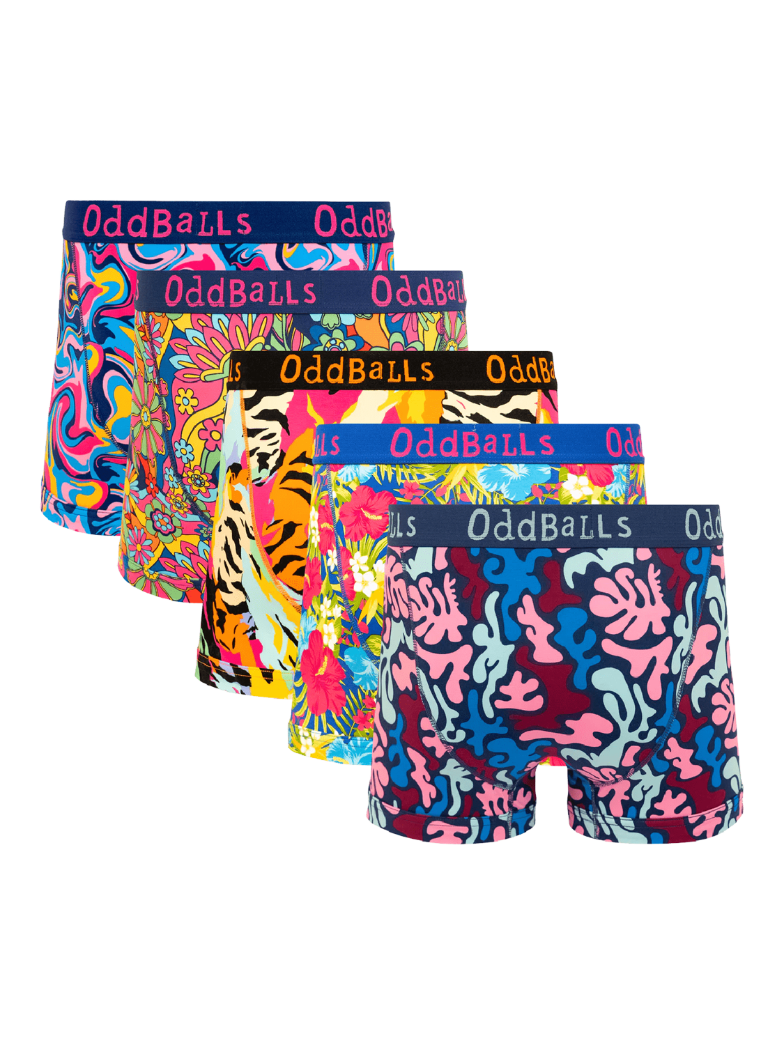 Product image 2 of 11, which shows OddBalls Mixed Cotton Blend Boxers, Pack of 5, Multi, S
