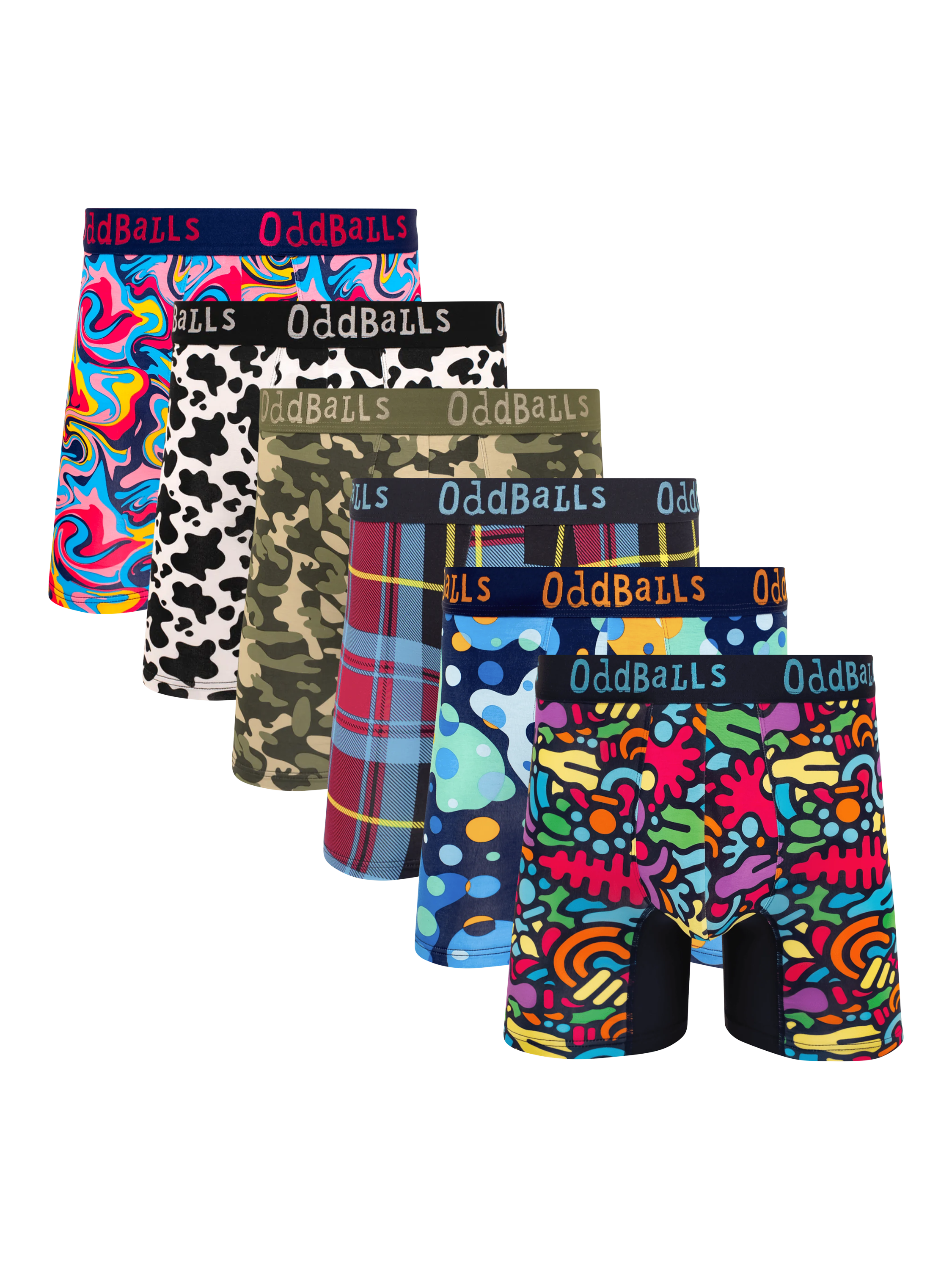 Product image 1 of 8, which shows OddBalls Collectors Patterned Boxer Shorts, Pack of 6, Multi, S
