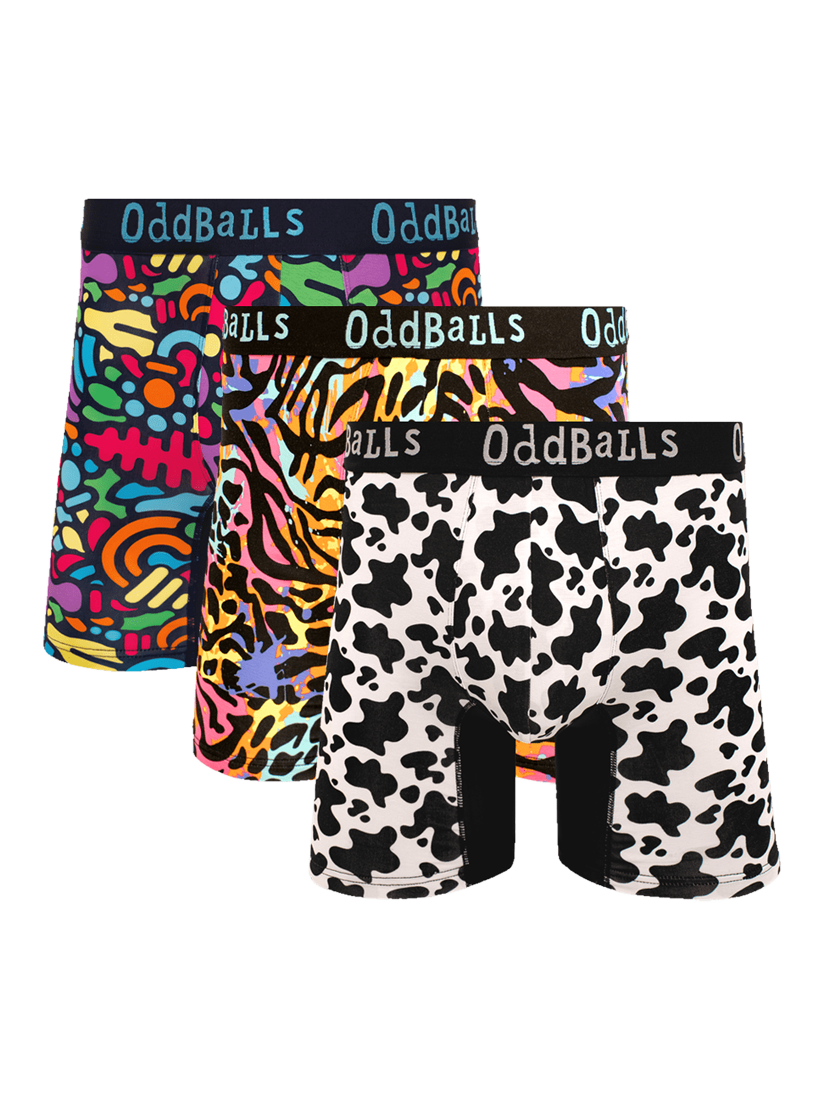 Product image 1 of 8, which shows OddBalls Farm Yard Boxers, Pack of 3, Multi, S