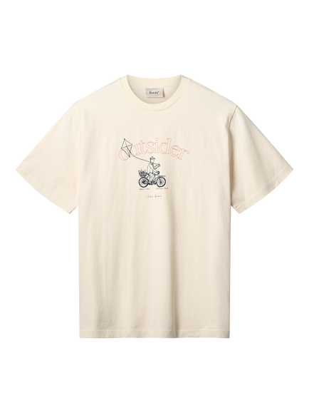 forét Cyclist Crew Neck Cotton T-Shirt, Cloud, Cloud
