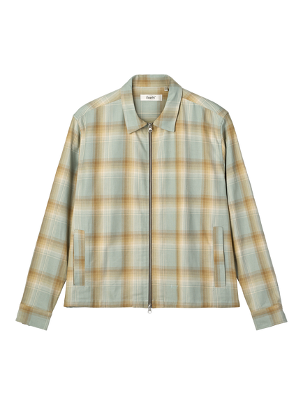 forét Zip Front Check Cotton Shirt Jacket, Green Oxide Check, Green Oxide Check