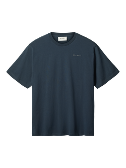 forét Slow Down Crew Neck Cotton T-Shirt, Navy, Navy