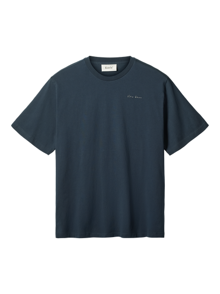 forét Slow Down Crew Neck Cotton T-Shirt, Navy, Navy