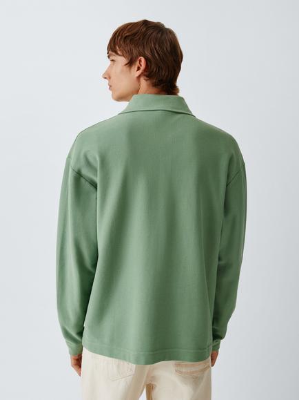 forét Herb Long Sleeve Cotton Polo Shirt, Green Oxide - view 2, Green Oxide