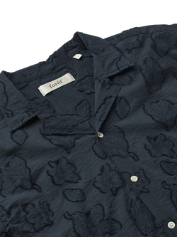 forét Peer Button Through Short Sleeve Cotton Shirt, Navy - view 2, Navy