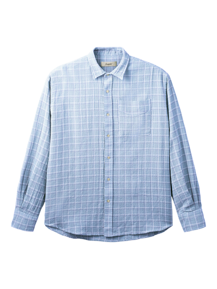 forét Scout Check Cotton Shirt, Light Blue Check, Light Blue Check