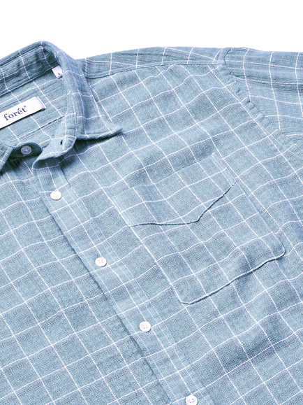 forét Scout Check Cotton Shirt, Light Blue Check - view 2, Light Blue Check