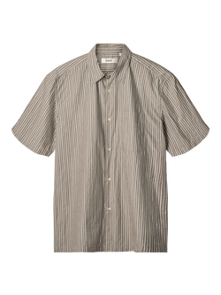 forét Typewriter Stripe Short Sleeve Cotton Shirt, Brown Stripe, Brown Stripe