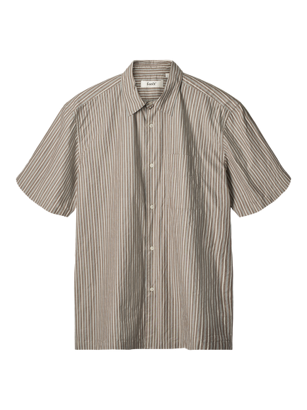 forét Typewriter Stripe Short Sleeve Cotton Shirt, Brown Stripe, Brown Stripe