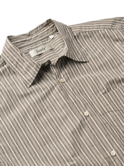 forét Typewriter Stripe Short Sleeve Cotton Shirt, Brown Stripe - view 2, Brown Stripe