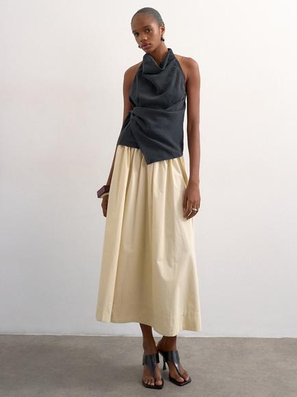 Topshop Drop Waist Saloon Midi Skirt, Light Yellow, Light Yellow