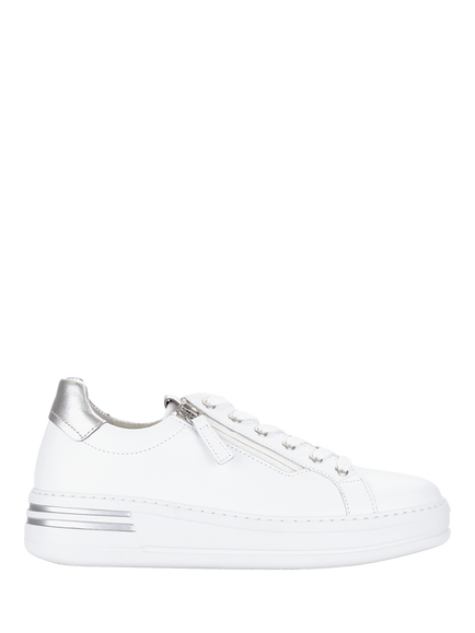 Gabor Kara Wide Fit Flatform Leather Trainers, White/Silver, White/Silver