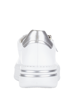 Gabor Kara Wide Fit Flatform Leather Trainers, White/Silver - view 2, White/Silver