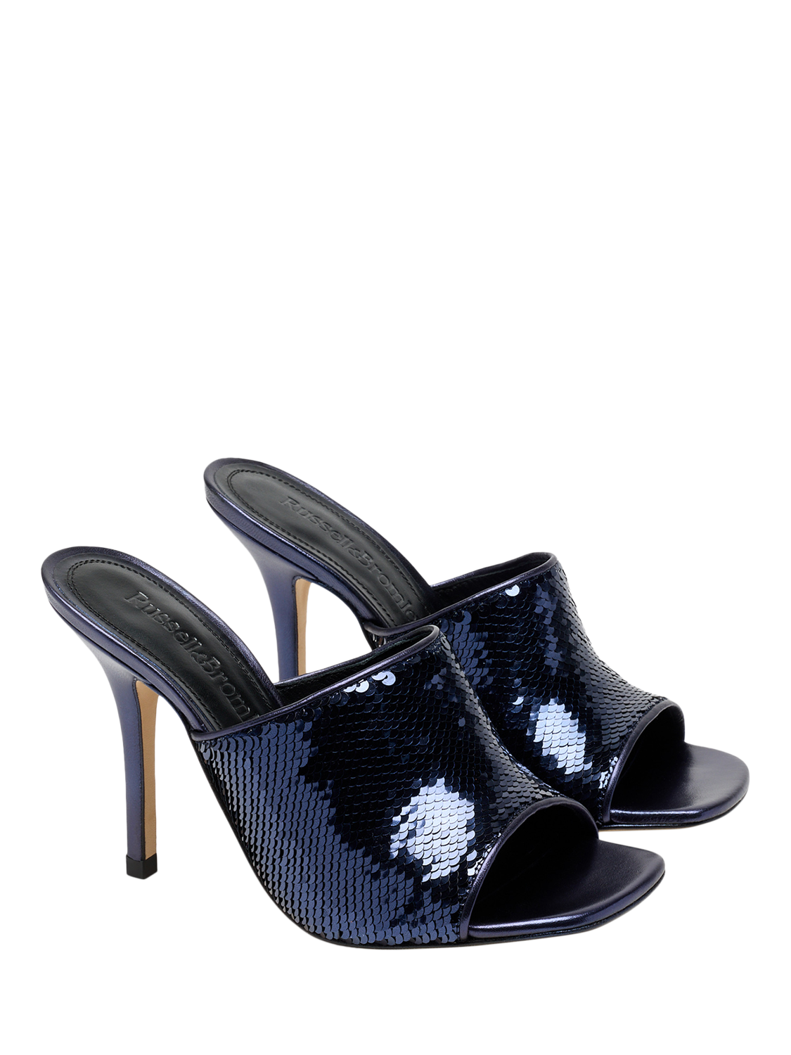 Product image 2 of 4, which shows Russell & Bromley Superstow Mule High Heeled Mule Sandals, Blue, 8