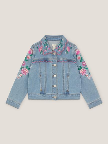 Monsoon Kids' Floral Denim Jacket, Blue, Blue