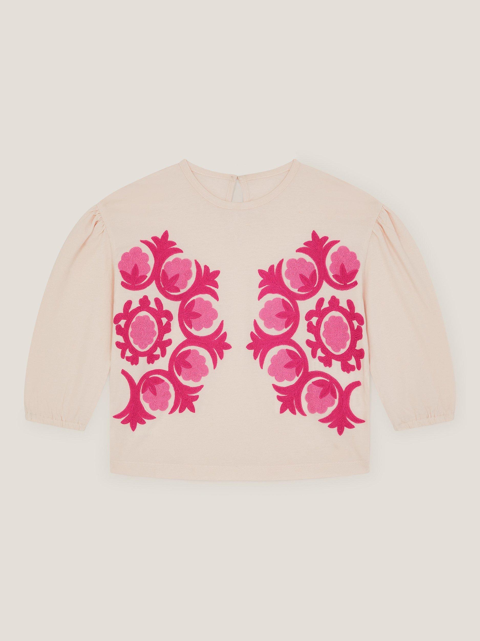 Product image 1 of 3, which shows Monsoon Kids' Cotton Chain Stitch Top, Ivory, 3-4 years