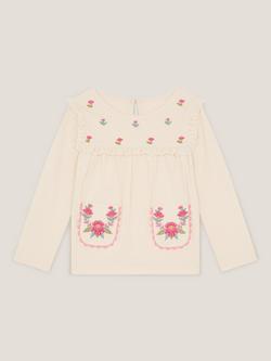 Monsoon Kids' Cotton Floral Embroidered Top, Ivory, Ivory