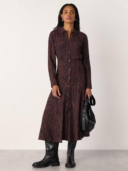 Whistles Zebra Print Shirt Midi Dress, Brown/Multi, Brown/Multi