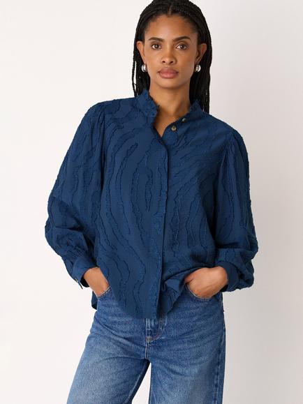 Whistles Animal Textured Shirt containing LENZING™ ECOVERO™ Viscose, Navy, Navy