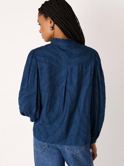 Whistles Animal Textured Shirt containing LENZING™ ECOVERO™ Viscose, Navy - view 2, Navy