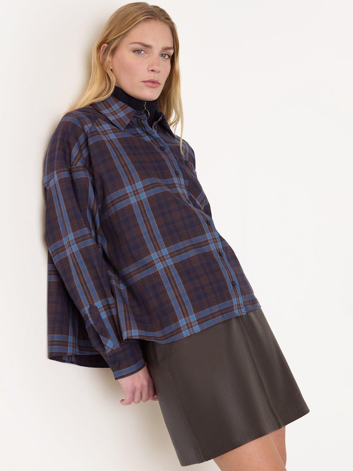 Product image 1 of 5, which shows Whistles Plaid Check Brushed Cotton Shirt, Blue/Multi, 6