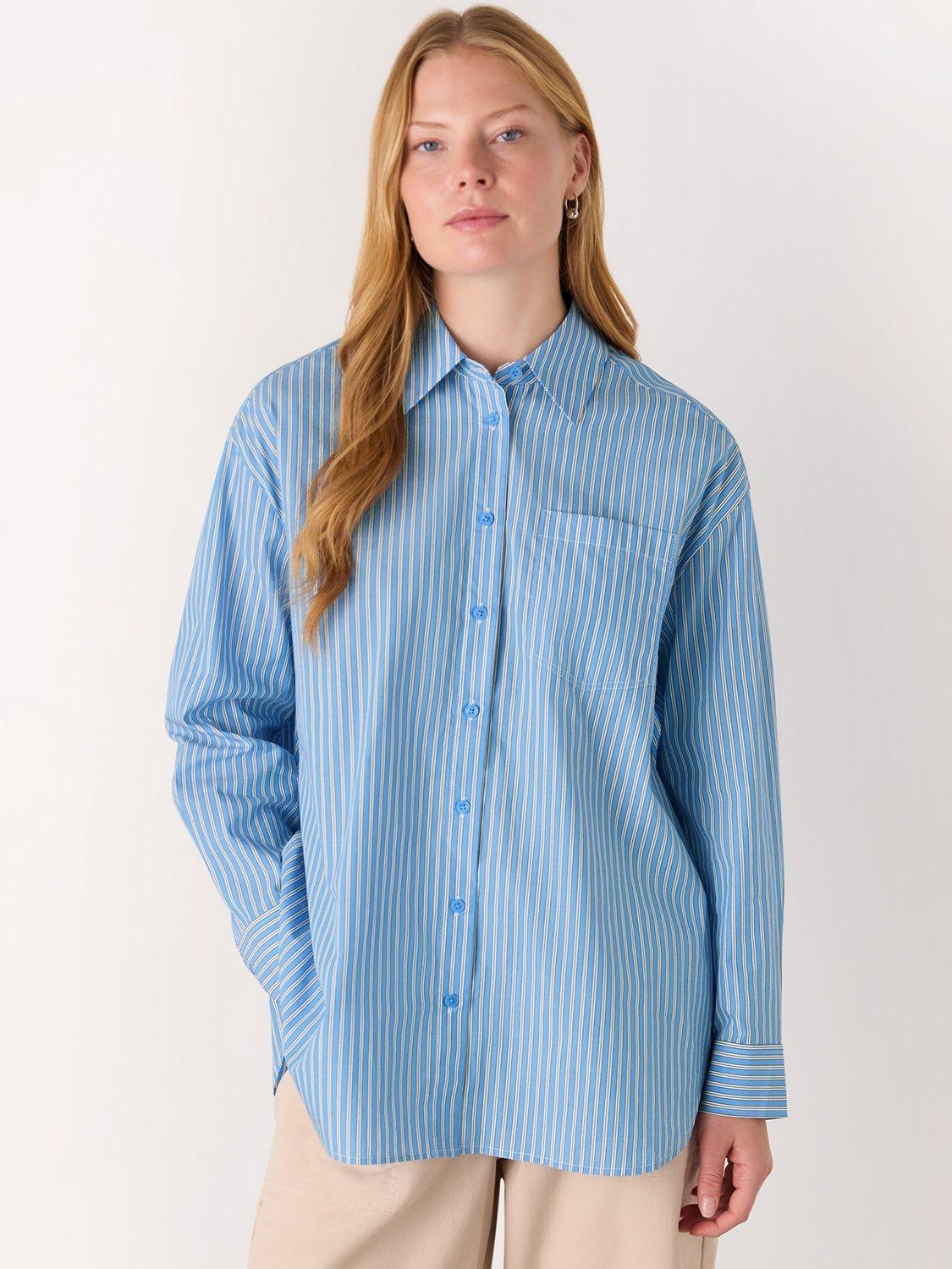 Product image 1 of 5, which shows Whistles Oversized Fit Stripe Shirt, Blue/Multi, 6