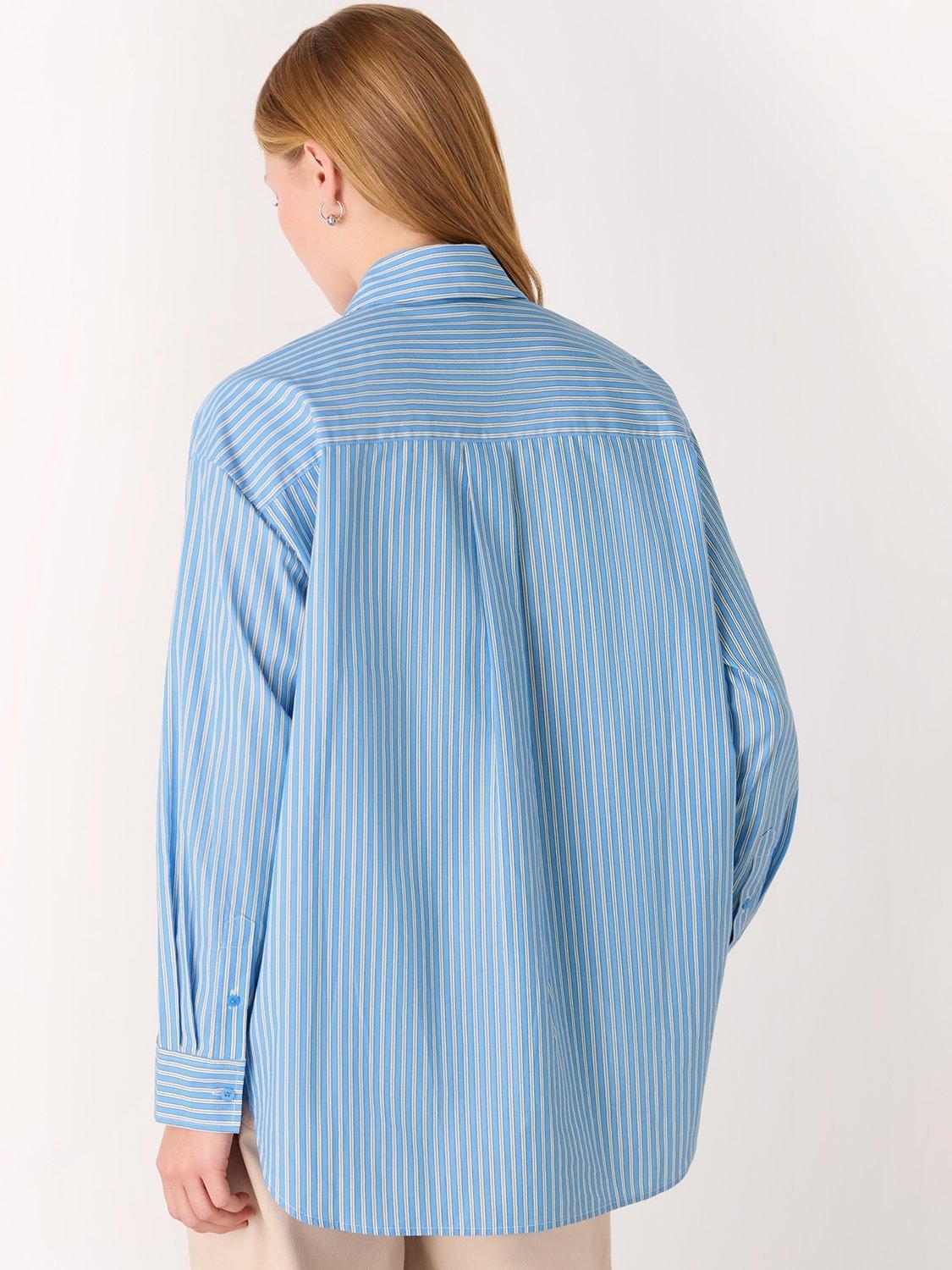 Product image 2 of 5, which shows Whistles Oversized Fit Stripe Shirt, Blue/Multi, 6