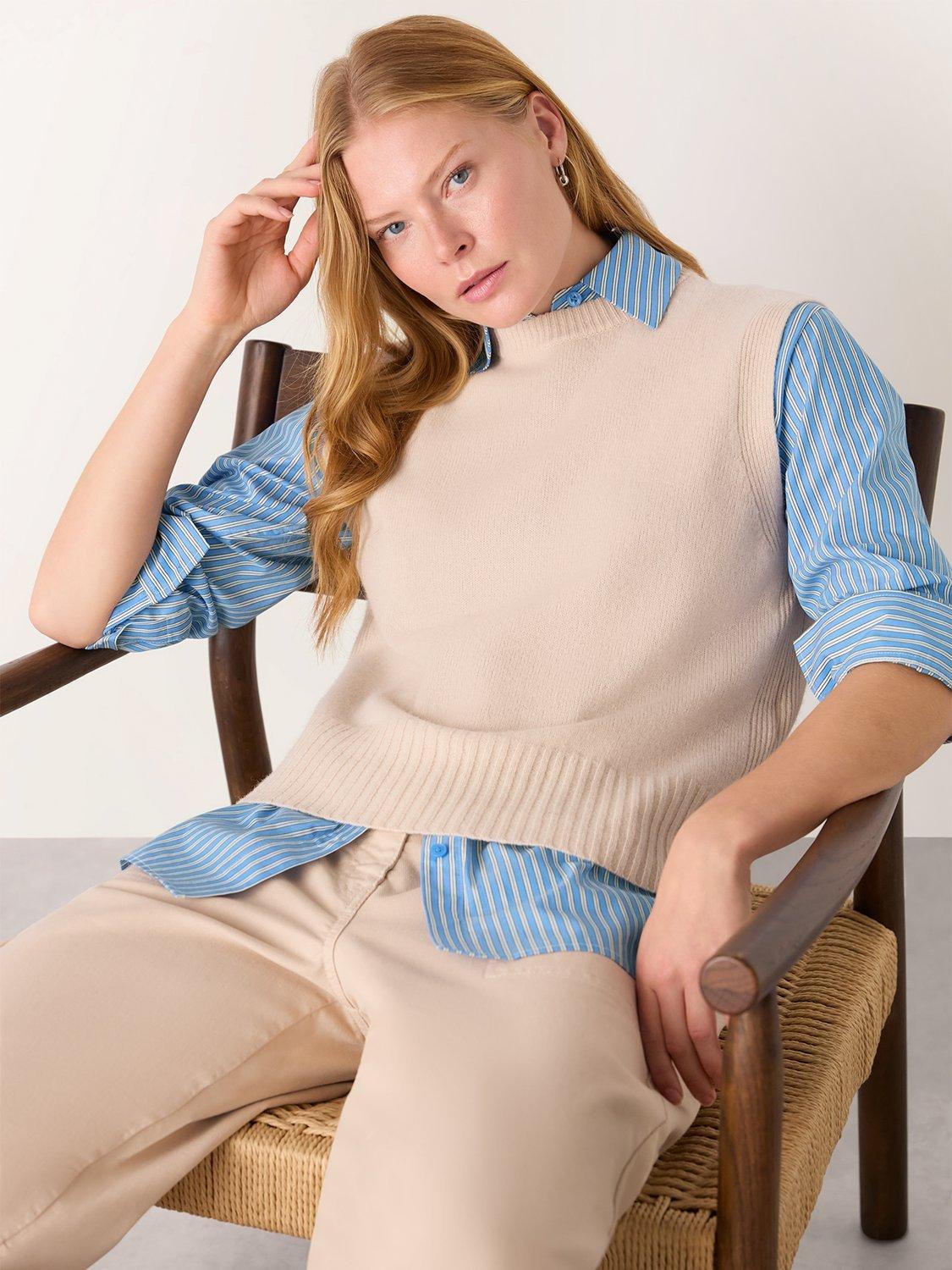 Product image 3 of 5, which shows Whistles Oversized Fit Stripe Shirt, Blue/Multi, 6
