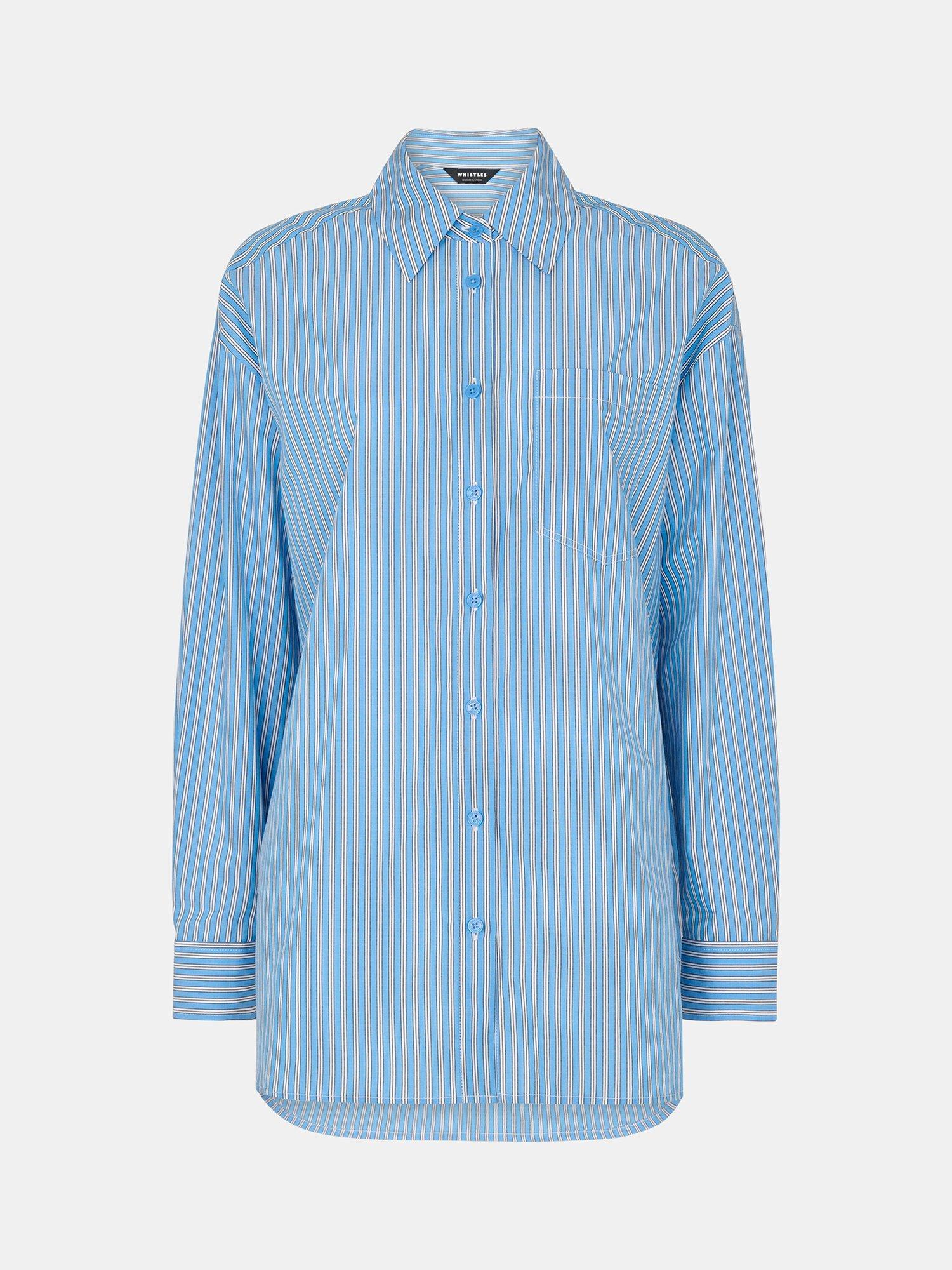 Product image 5 of 5, which shows Whistles Oversized Fit Stripe Shirt, Blue/Multi, 6