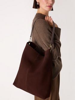 Whistles Kamil Pure Suede Tote Bag, Chocolate - view 2, Chocolate