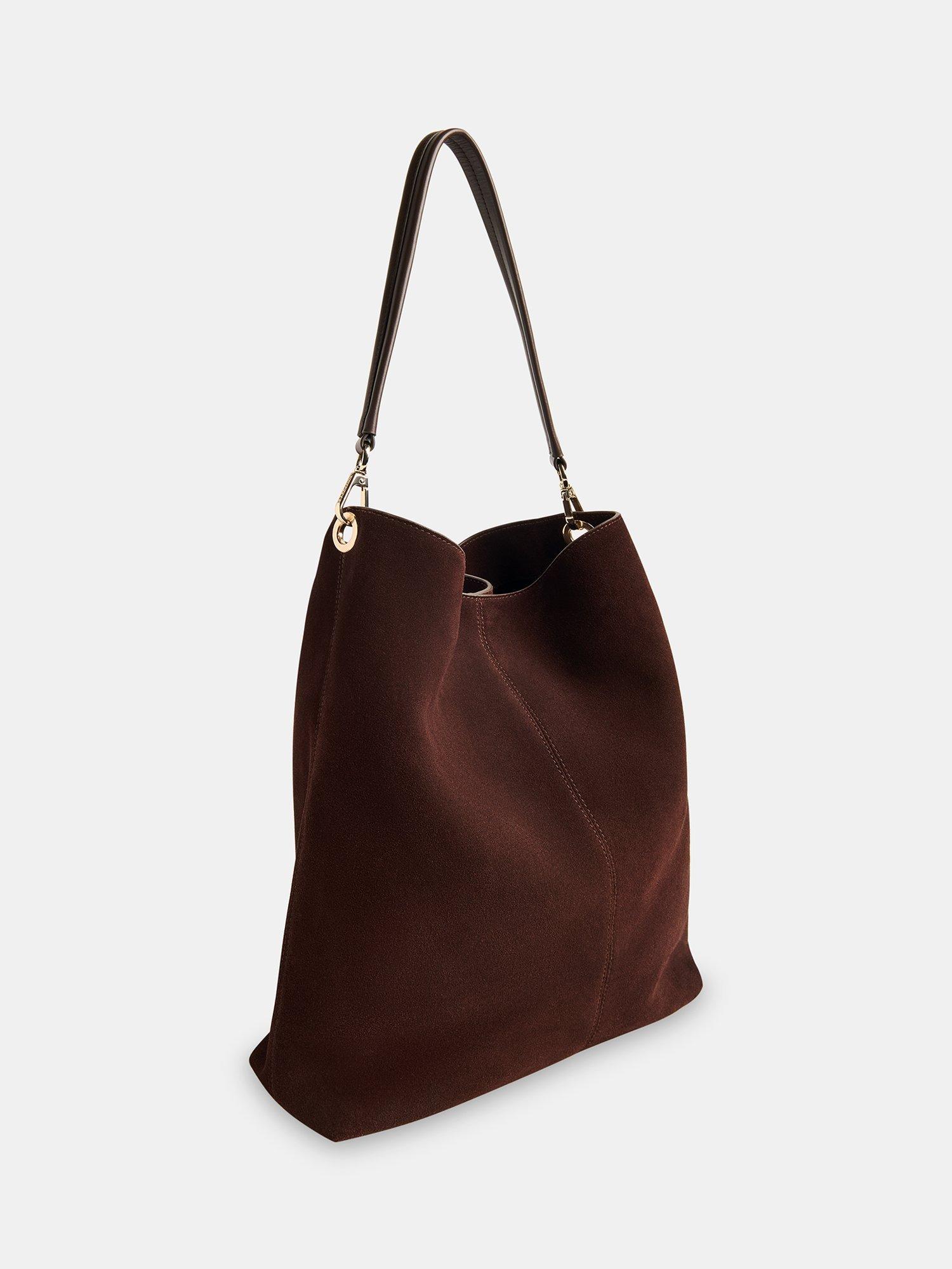 Product image 4 of 6, which shows Whistles Kamil Pure Suede Tote Bag, Chocolate, One Size