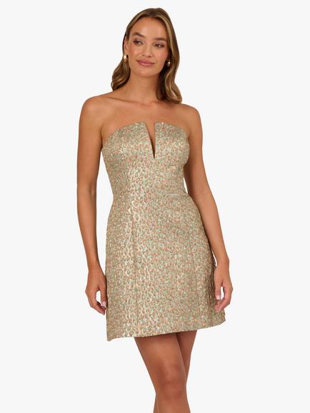 Adrianna By Adrianna Papell Metallic Jacquard Mini Dress, Pink/Blue, Pink/Blue