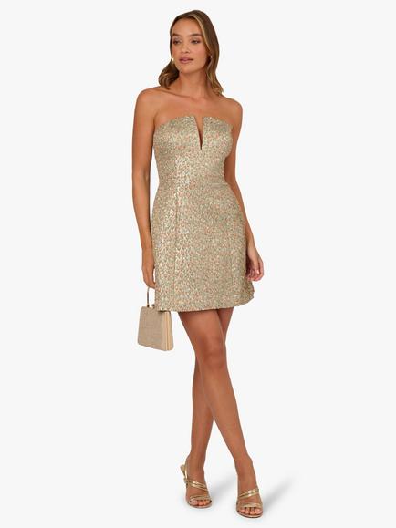 Adrianna By Adrianna Papell Metallic Jacquard Mini Dress, Pink/Blue - view 2, Pink/Blue