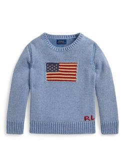 Polo Ralph Lauren Kids' Cotton Iconic Flag Jumper, Blue, Blue