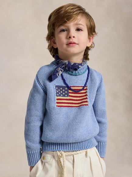 Polo Ralph Lauren Kids' Cotton Iconic Flag Jumper, Blue, Blue